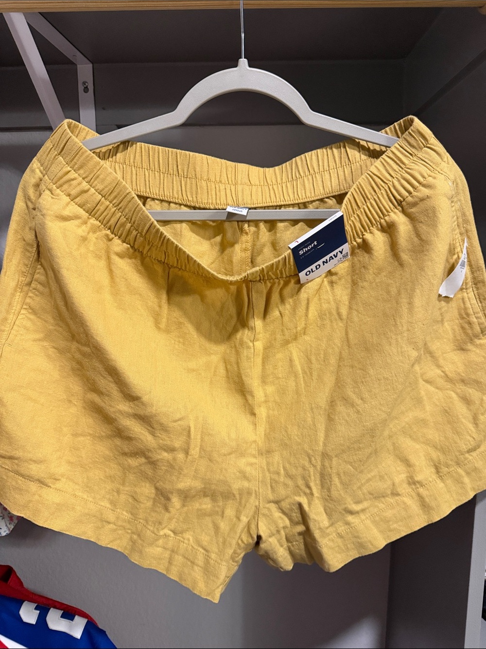Old Navy Women's Yellow High-Waist Elastic Linen-Blend Shorts